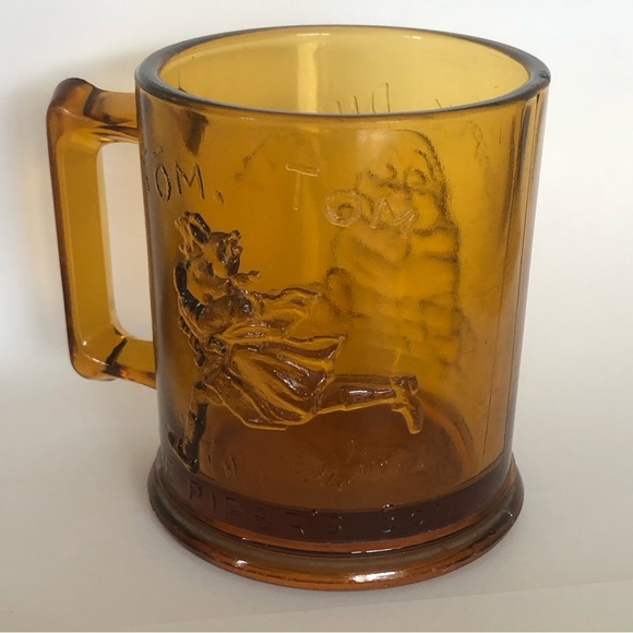 Vtg AMBER GLASS MUG Mother Goose Rhyme Nursery Tom Tom Humpty Dumpty Tiara Glass - Picture 11 of 16
